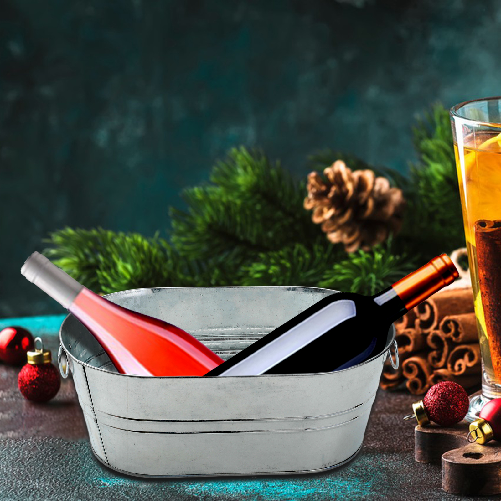 Aço galvanizado Metal Oval Bucket, cerveja champanhe Cocktail Cooler, Home Festas, Pool Party
