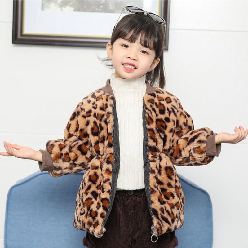 Winter Baby Girls Faux Fur Hooded Warm Leopard Jacket children Outerwear Leopard Kids Clothing Coats For 1 2 4 6 7Years