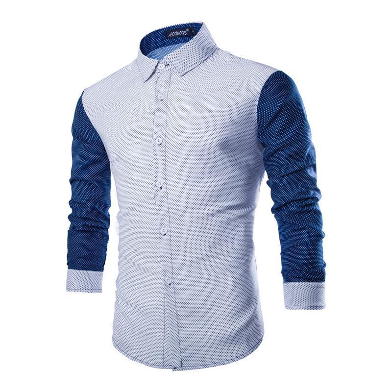 Forår efterår funktioner skjorter mænd afslappet sammenføje skjorte langærmet afslappet slanke mandlige skjorter: Hvid / M