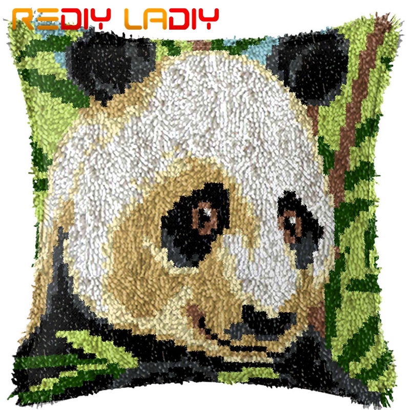 Spärrkrok kudde katt med blommor örngott tryckt färg canvas akryl garn låst krok kudde virkade kuddfodral kit: Bz449