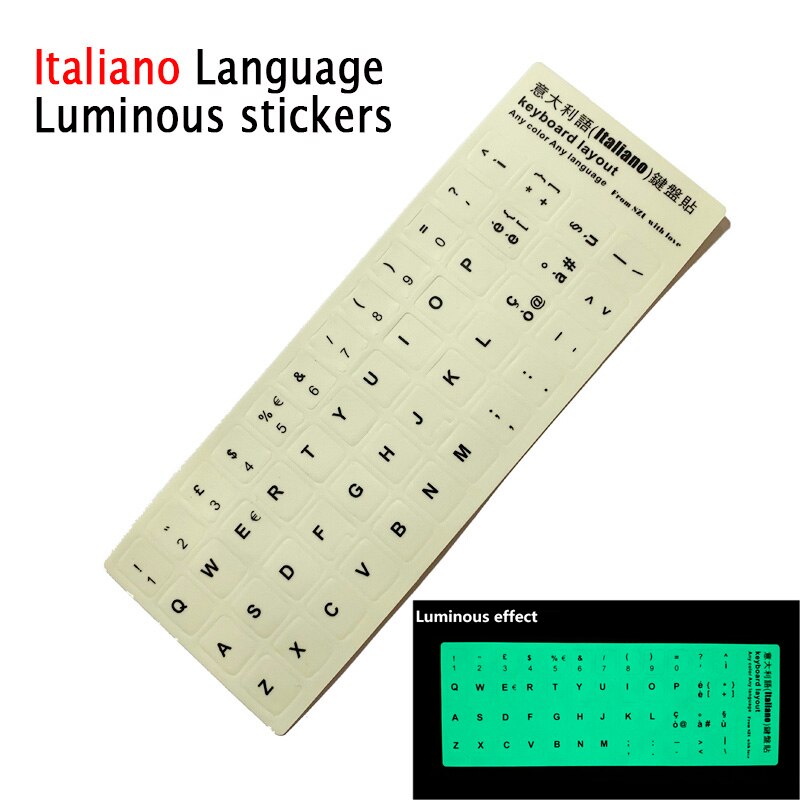 SR Luminous Italian Arabic Korean German Spanish French Japanese English Hebrew THAI Language Keyboard Stickers Cover Skins: Italian Luminous