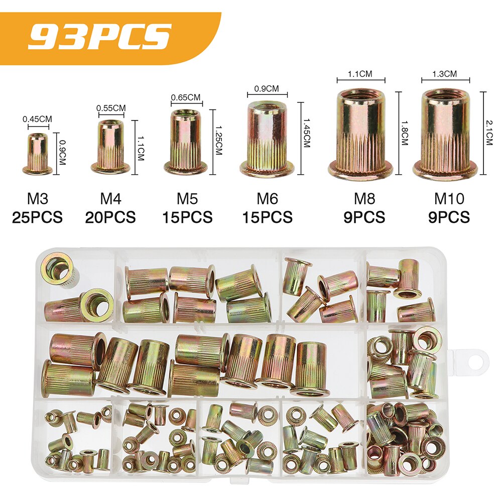 175pcs Zinc Plated Rivetnuts Blind Set Nutserts Threaded Insert Nutsert Cap Flat Head Rivet Nuts Carbon Steel M3 M4 M5 M6 M8 M10