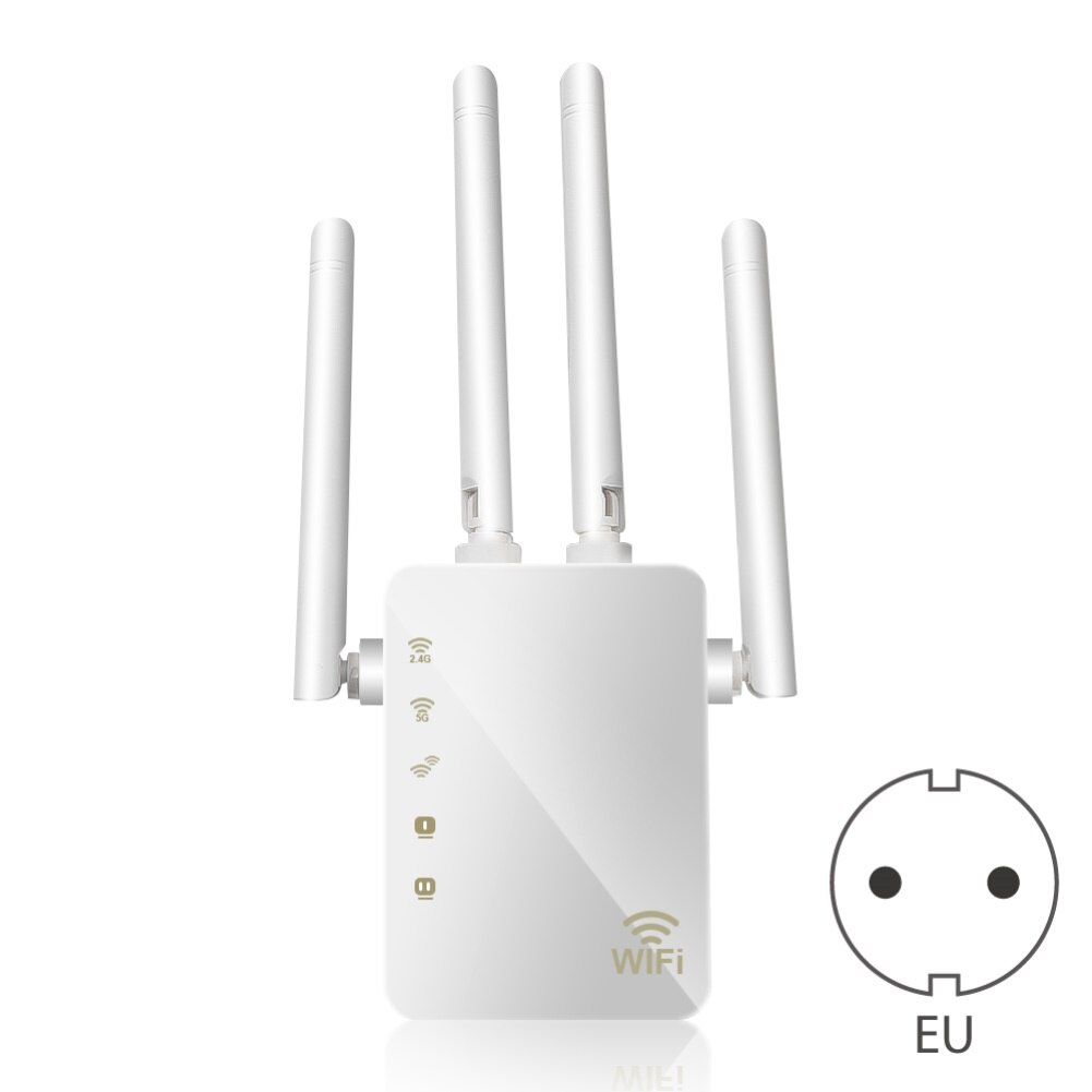 Extensor de alcance wifi 1200mbps banda dupla 2.4/5ghz wi-fi internet signal booster repetidor sem fio para roteador fácil configuração wps: White EU