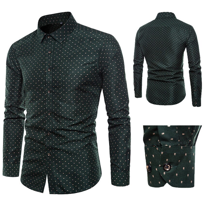 Skjorta man sommar affärer casual roupas camisa masculina slim fit långärmad maggies rollator lapel mörkgrön blommig kontor