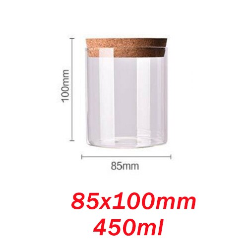 9 storlekar glasburk med lock kork kolumn lufttät burk förvaringsflaskor burkar korn teblad kaffebönor godis matburk: 85 x 100mm 450ml