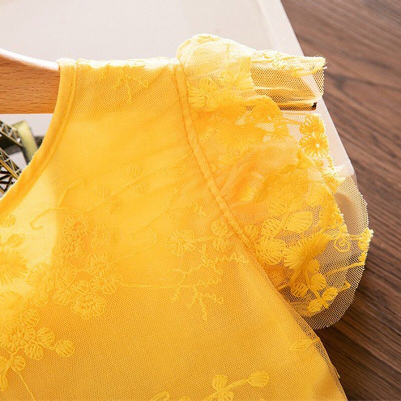 Vestidos para niñas con bordado de flores y encaje, vestido de princesa informal, vestidos amarillos sin mangas de verano para niñas de 2 a 7 años