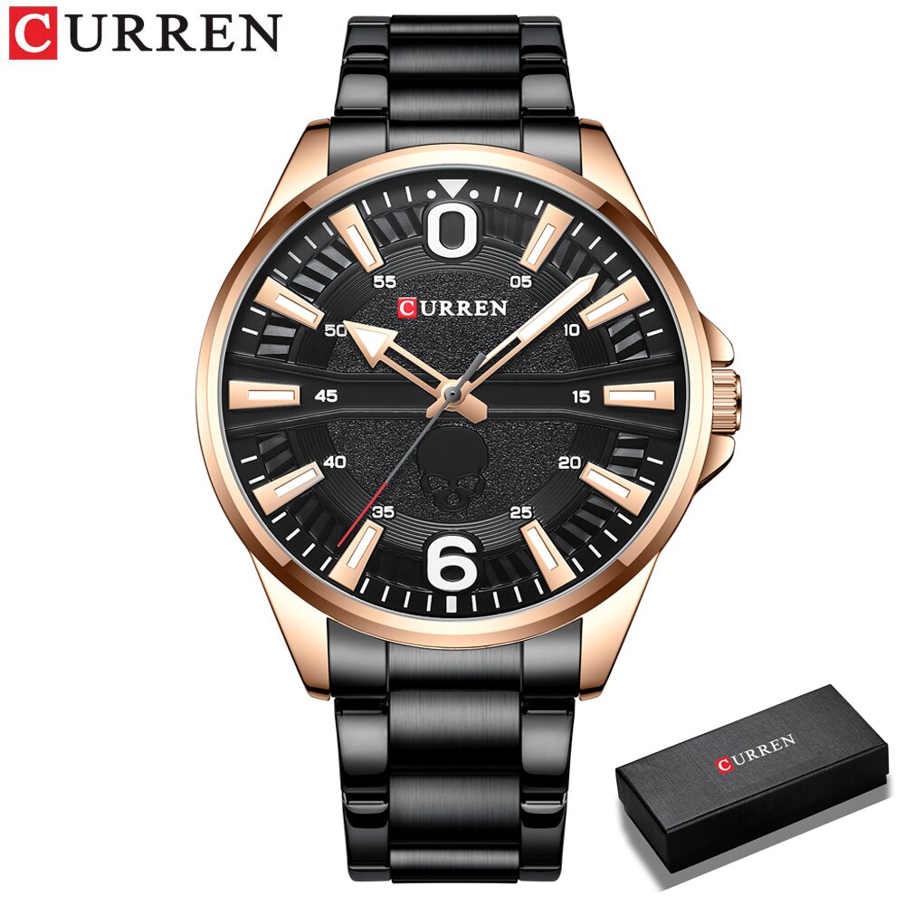 Horloges Heren Casual Klok Roestvrij Staal Black Quartz Horloge Voor Mannelijke Часы Мужские Наручные: black rose box