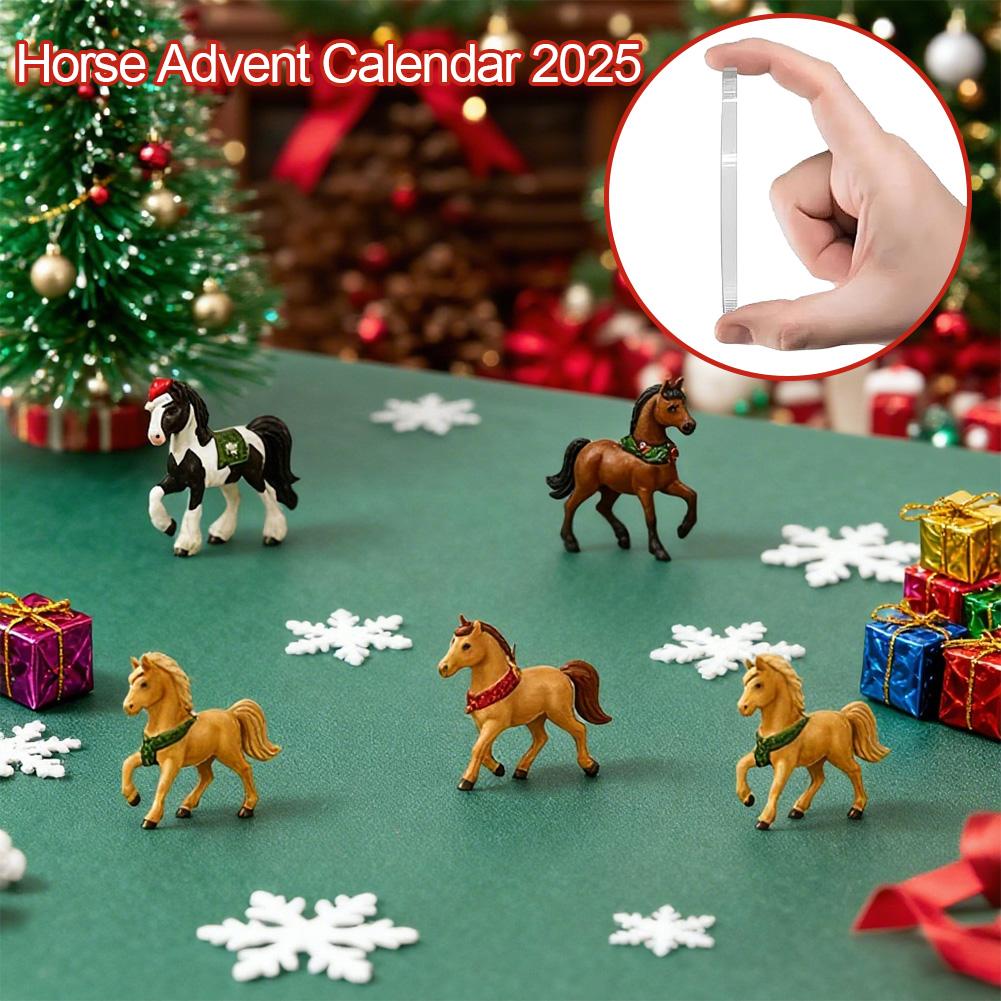 Hesteadventskalender, nedtellingskalender til jul med 24 stk. unike hestestatuer , 2d flate festivalkalendere i akryl