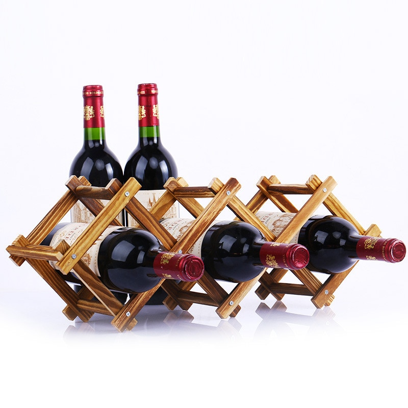 Soportes de madera para botellas de vino, estantes de almacenamiento de exhibición creativos y prácticos, plegables, decorativos, para sala de estar: 5Bottles-2