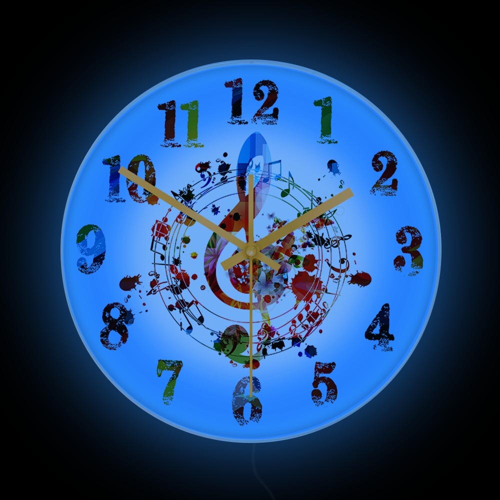 Kleurrijke G G-sleutel Treble Symbool Met Muziek Noten Wandklok Creatieve Ritmische Sierlijke Home Decor Melody Musical Teken Art muur Horloge