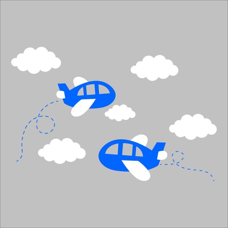Airplane Wall Sticker Large Nursery Decor Wall Stickers For Kids Room Aircraft Wall Art Decals Plane Clouds Decal Art T180313