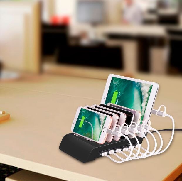 Usb charging station, 6-port multiple charger station Mobile phone docking station for iPhone and other USB charged devices