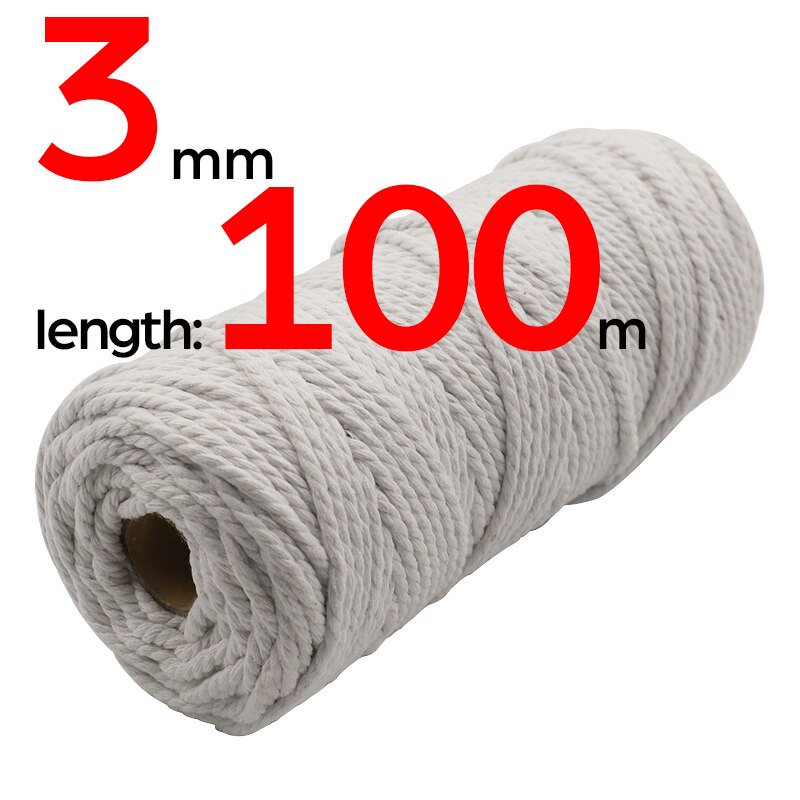 Cordón de Navidad para macramé, 3mm, 100m, cordón de macramé de color de 3 capas, cuerda de algodón suave trenzada de Triple hebra, 100% algodón, Macram DIY: 3mm 100m White