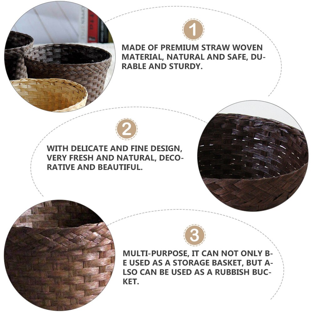 1 Cubo de almacenamiento tejido de paja, cesta de Cubo de basura tejida para libros y periódicos, práctico cesto de almacenamiento, cesto de papel para el hogar