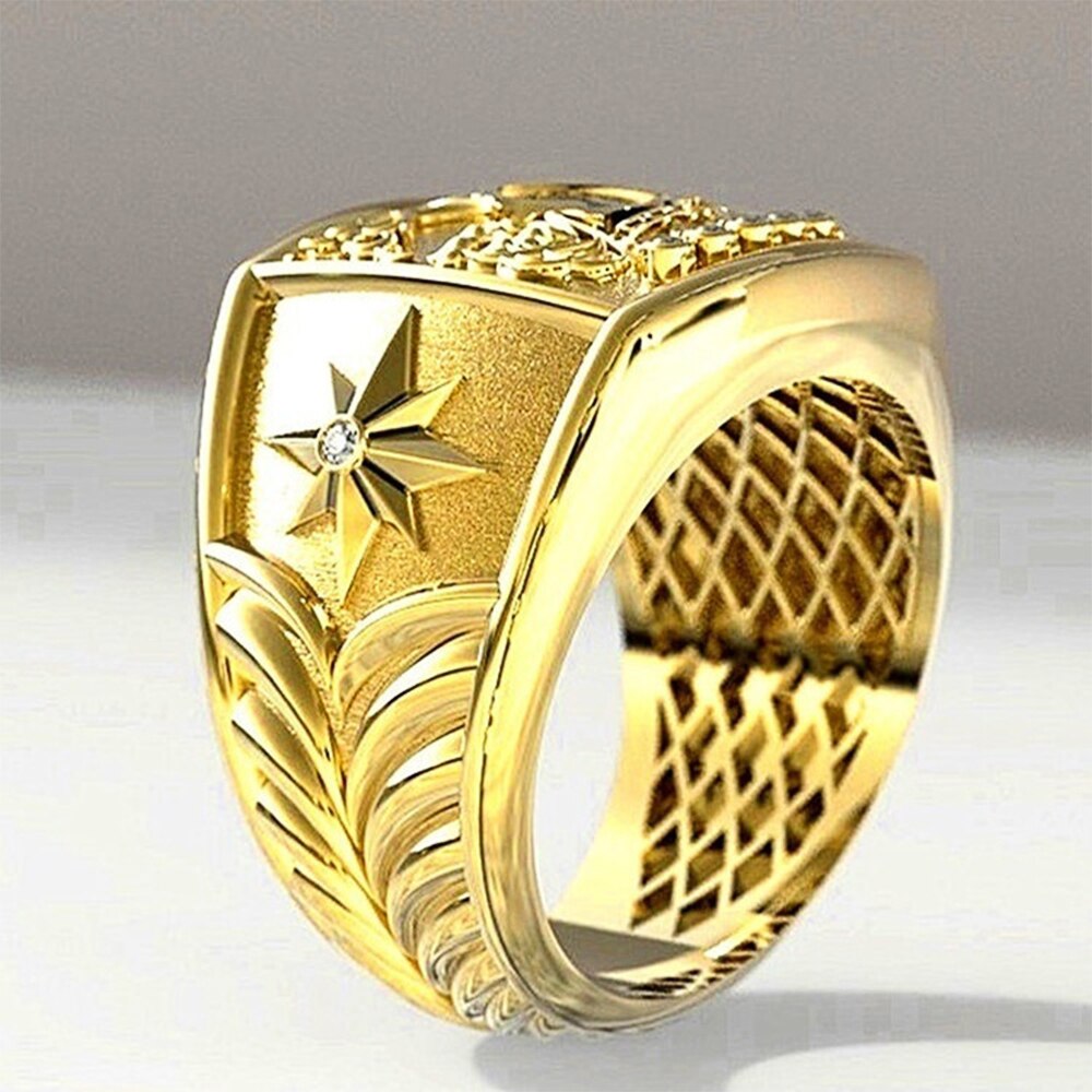 Huitan Luxus Gold Farbe knapp K Männer Ring Trophäe aufbringen blendend CZ Mann Hochzeit Party Ring Geburtstag Schmuck