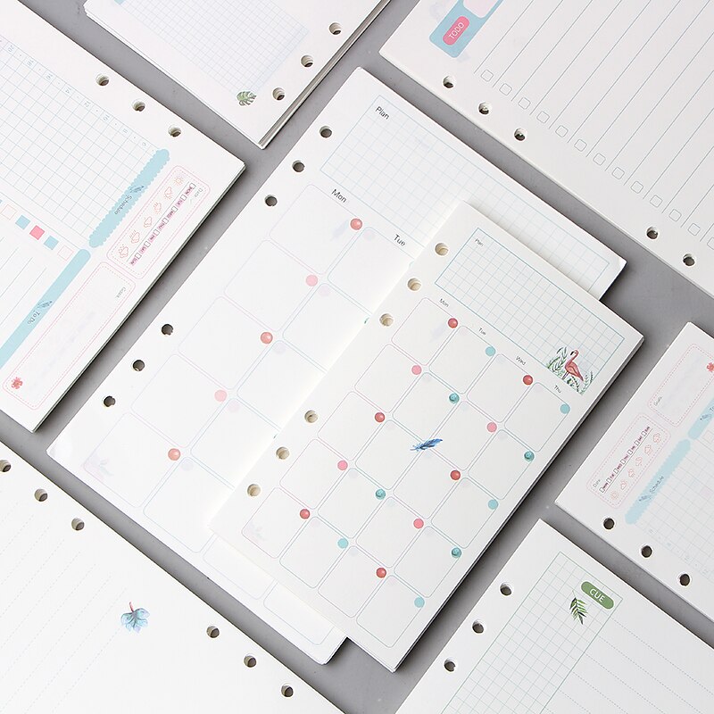 6 Holes A5 A6 Loose Leaf Notebook Refill Spiral Binder Planner Inner Page Inside Paper Dairy Weekly Monthly Plan To Do Notebook