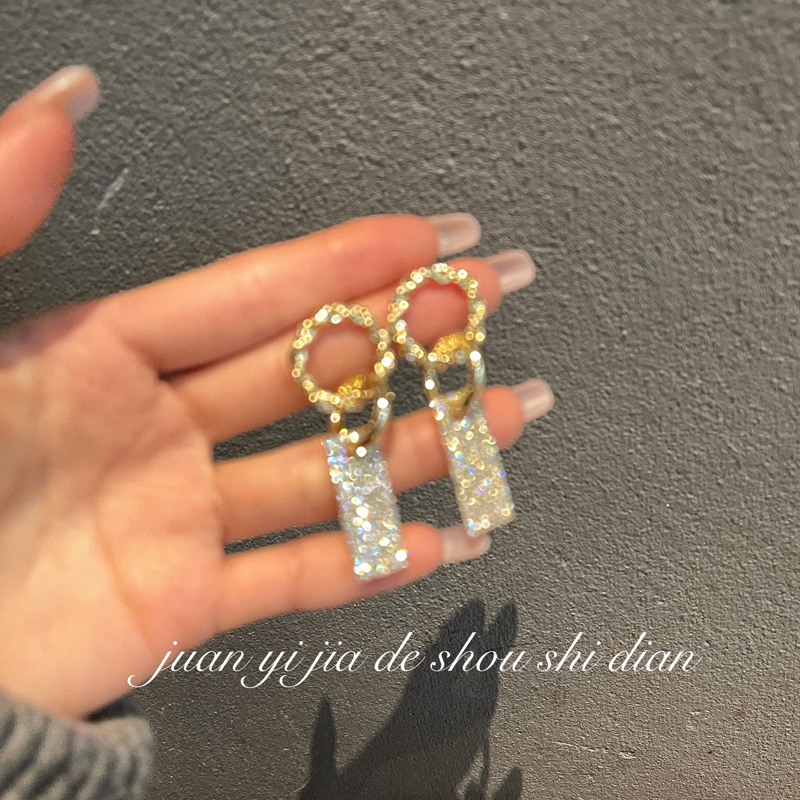 France Style Women's Luxury Zircon Square Pendant Earrings Gold Color Round Shiny Earrings For Women Trendy Jewelry
