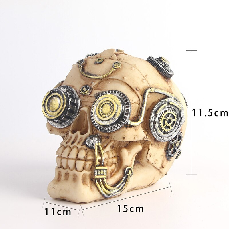 HeyMamba Mechanic Robot Human Skull Statue Steampunk Gear Skull Head Sculpture Home Halloween Decorative Supplies