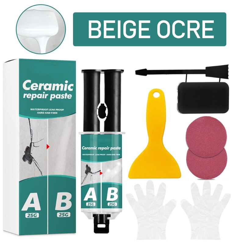 Ceramic Glue Adhesive Tile Repair Paste Kit with Free Scraper and Stirring Tool