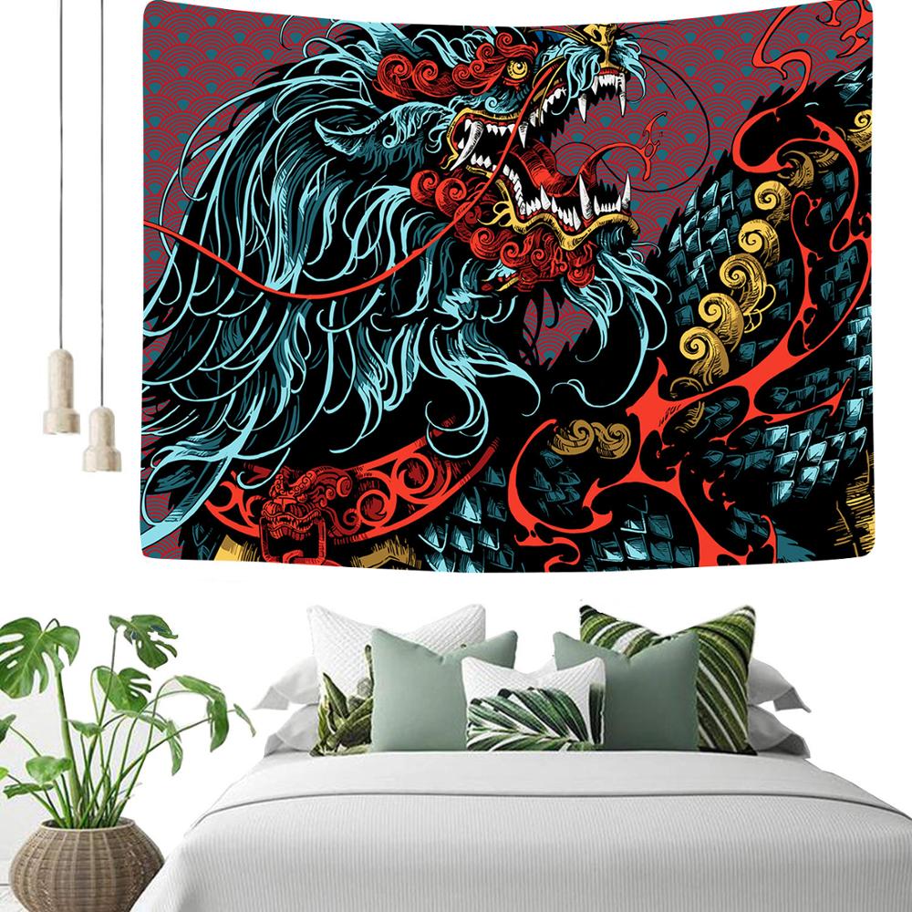 Simsant Chinesischen stil einhorn Drache Tier Totem Wandteppich Hängen Bunte Dekorative Zauberstab Kunst Chinesischen Mythen Tagesdecken