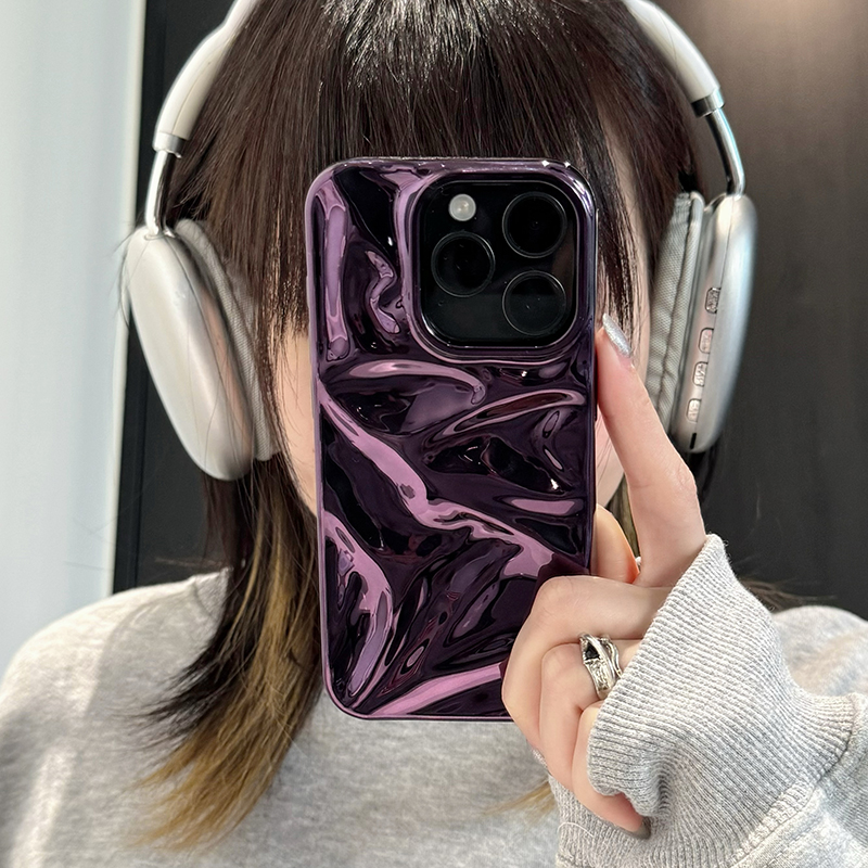 Coque brillante plaquée météorite violette, Texture pliable, étui souple antichoc pour iPhone 16 Pro Max 15 13 12 11 14 Plus