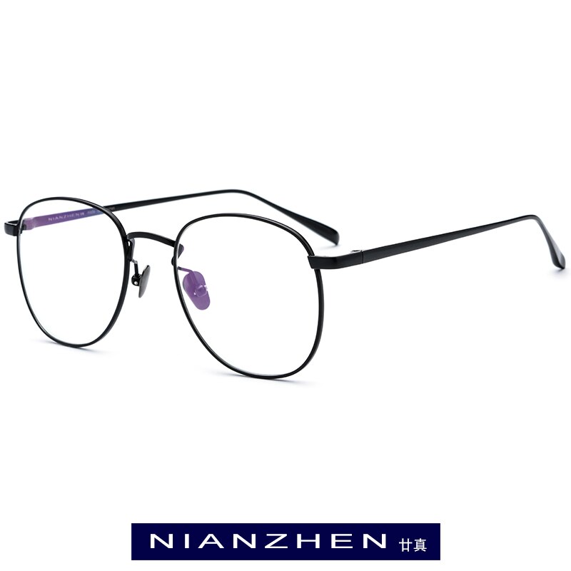 Pure Titanium Brilmontuur Mannen Retro Ronde Bijziendheid Optische Brillenglazen Frames Vrouwen Retro Pilot Koreaanse Eyewear: Black