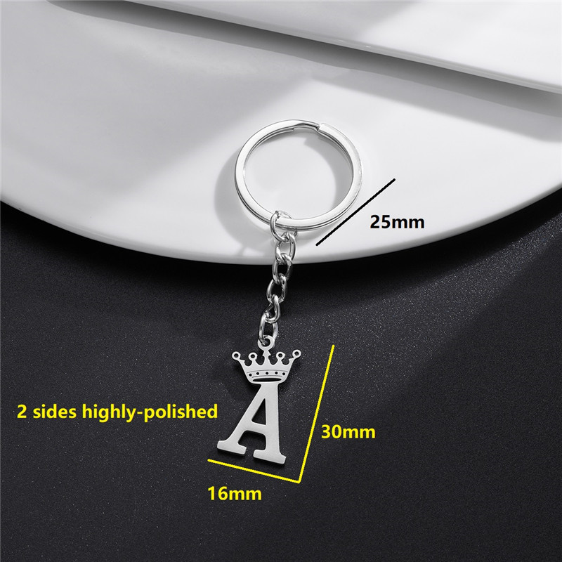 Llaveros con colgante de letras de A-Z de acero inoxidable con corona DIY única para hombres y mujeres, llavero de 26 alfabeto para coche, llaveros de joyería con nombre,