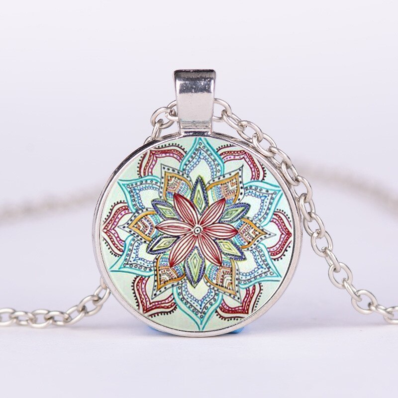 Om india yoga mandala glas cabochon hänge halsband armband armband örhängen smyckesset totalt 4 st för kvinnor & #39 ;s