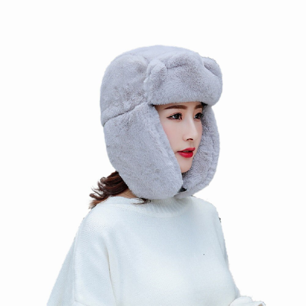 Women Faux Fur Trapper Hat Russian Ushanka Cossack Ski Earflaps Aviator Cap Winter Warm Velvet Bomber Hat 5 Colors