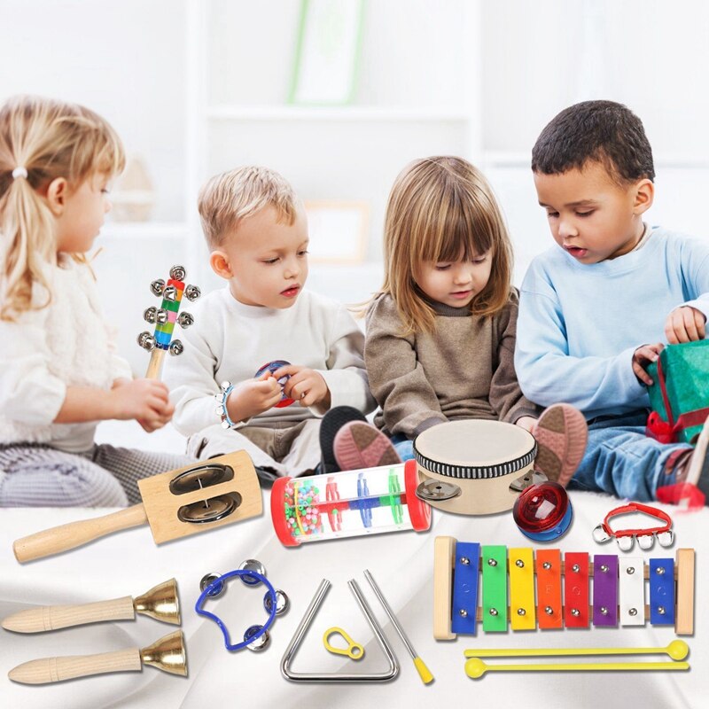 ABGZ-Musical Instruments For Toddler – 11 Types 14Pcs Wooden Xylophone Tambourine Set For Kids Preschool Educational, Early L