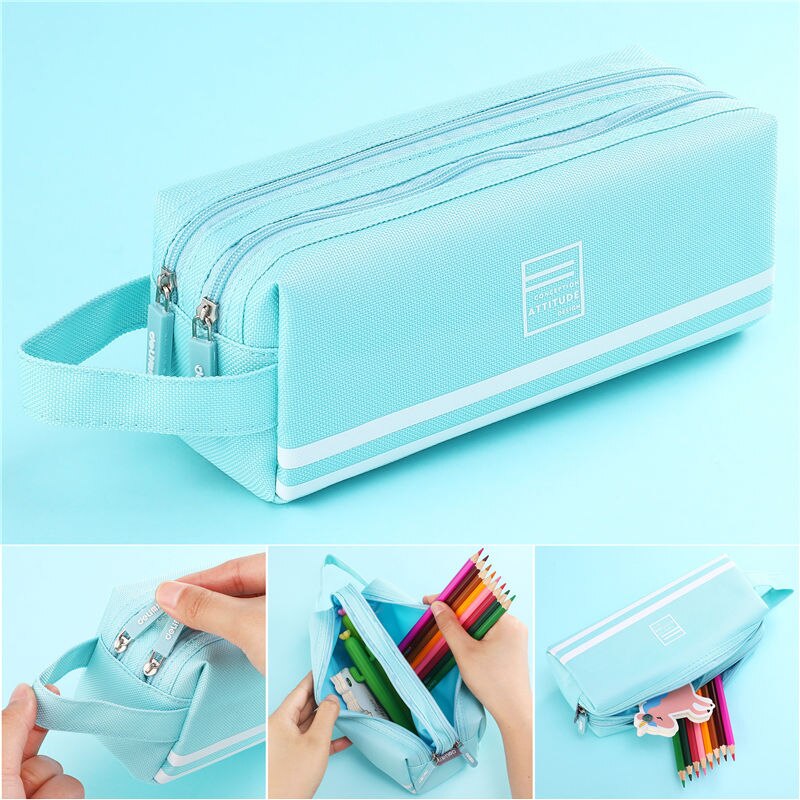 Large Capacity Pencil Cases Bag Zipper Solid Color Canvas School Student School Supplies Stationery Storage Bag 05176: 2