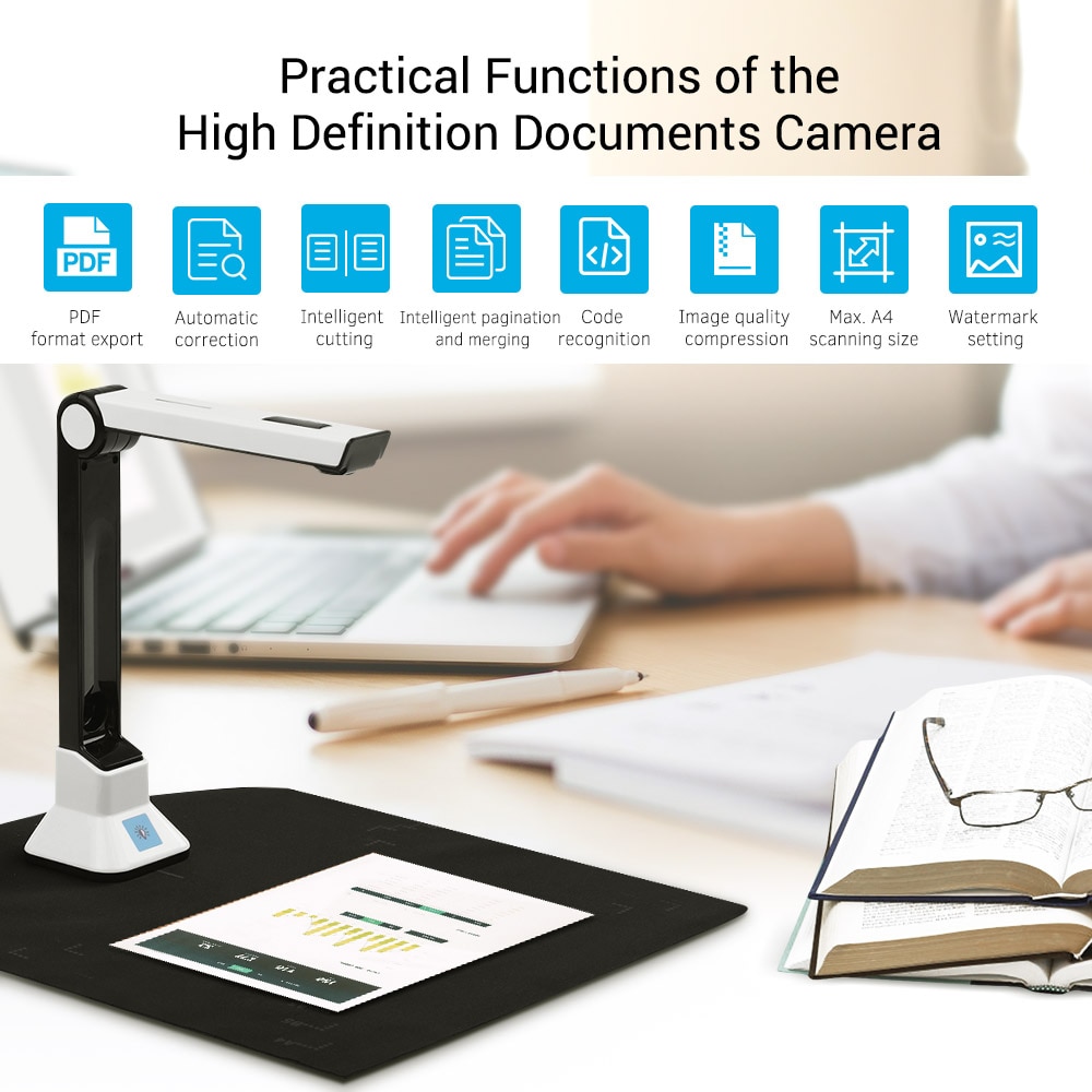 BK50 Portable 10 Mega-pixel High Definition Book Scanner Capture Size A4 Document Camera for File Recognition Scanner