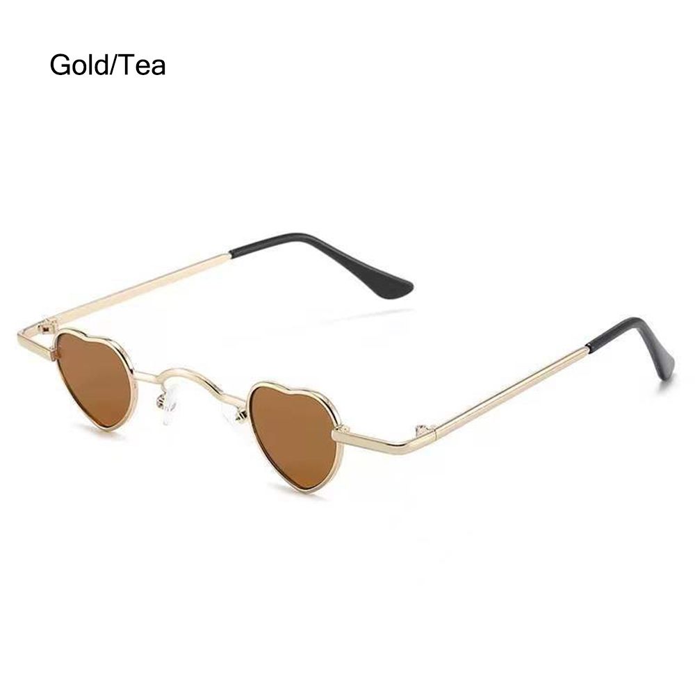 Gafas de sol con forma de corazón, lentes de sol con montura metálica, estilo Hip Hop, Punk: Gold-Tea