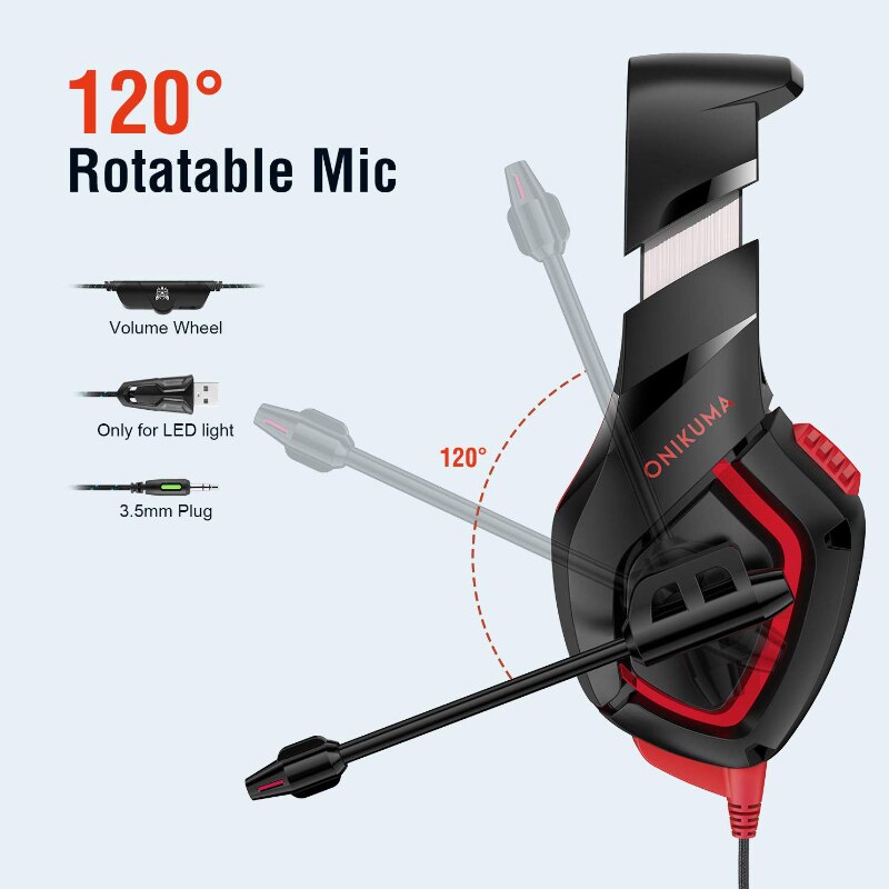 ONIKUMA k1-b zestaw słuchawkowy Stereo do gier przewodowe słuchawki gamingowe do laptopa Mac PC PS4 Xbox One Nintendo z mikrofonem LED Lights