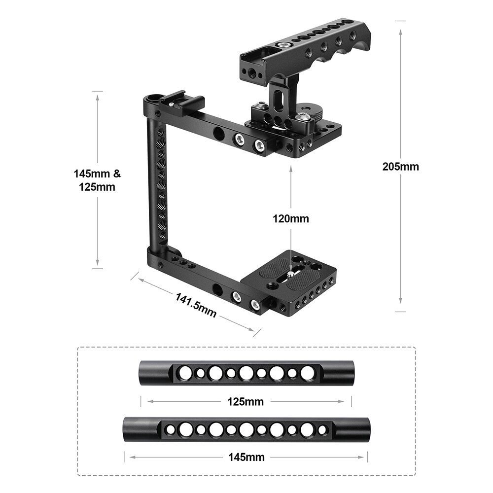 Kayulin Universele Camera Kooi Kit Met Top Kaas Handvat &amp; Shoe Mount Voor Canon 600D 70D 80D (Rechts-hand Gemonteerd)