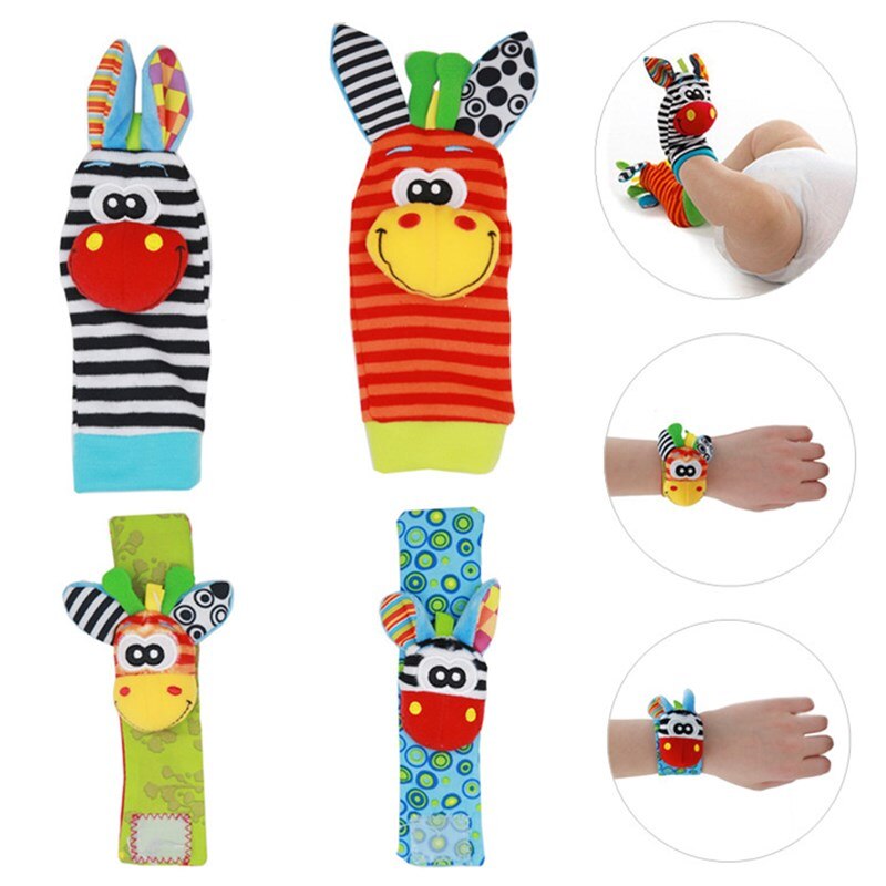 2/4PCS Baby Soft Rattle Toy Infant Cartoon Animal Wristband Handbells Hand Foot Finders Plush Socks Developmental Toys ZXH