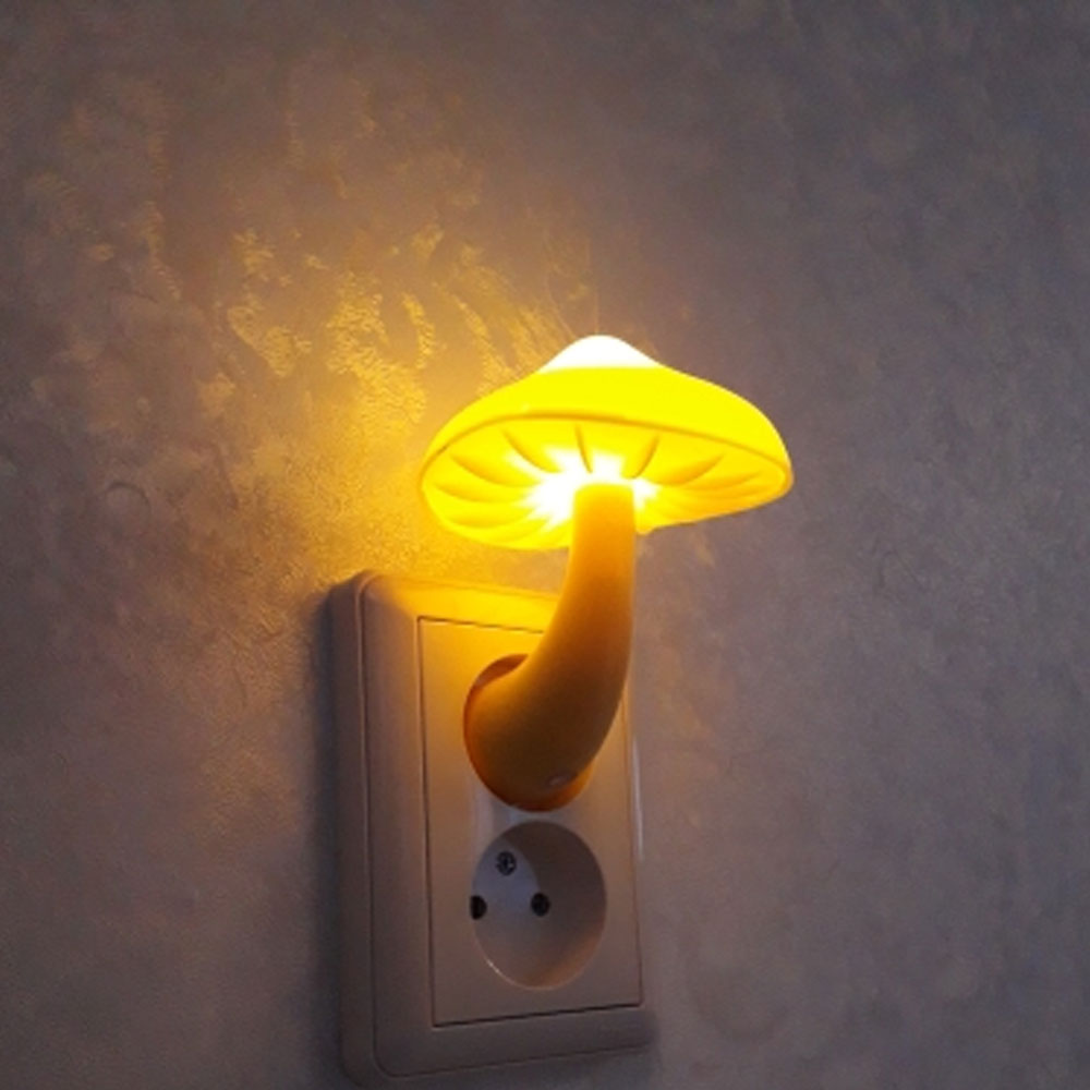 Ledet nattelys champignon stikkontakt lampe eu os stik varmt hvidt lys-kontrol sensor soveværelse lys boligindretning