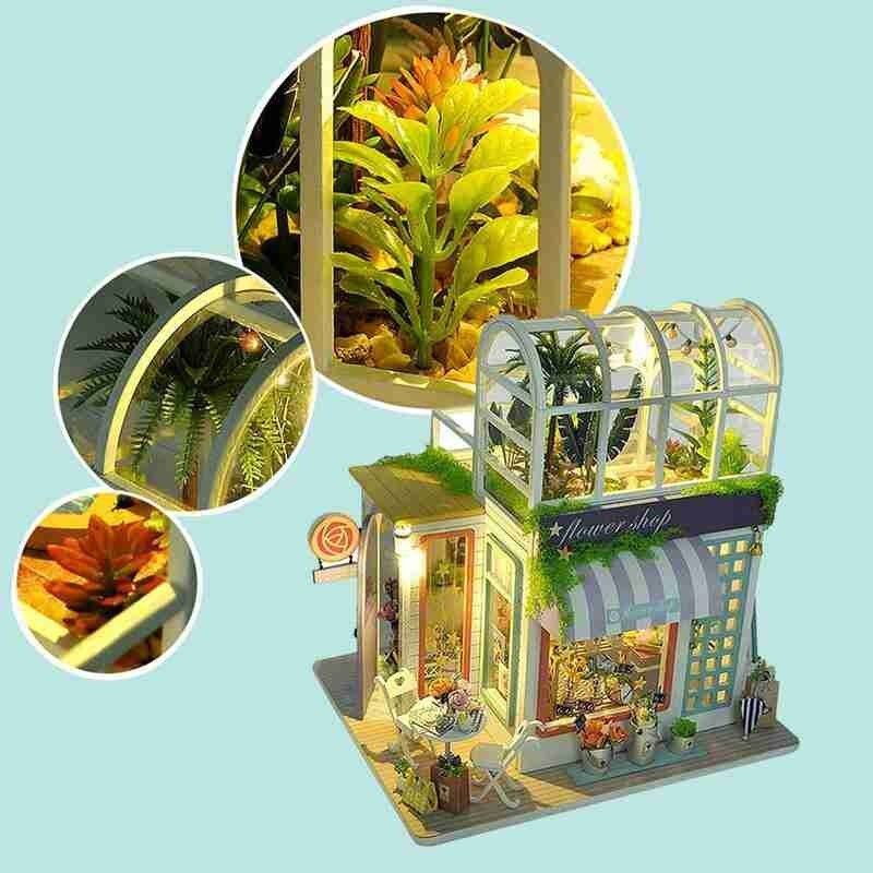 DIY warsztat ogrodniczy drewniany domek dla lalek ręcznie doprowadziło montaż zabawek walentynki romantyczny Model lalki dom miniaturowy prezent dzień S4D7