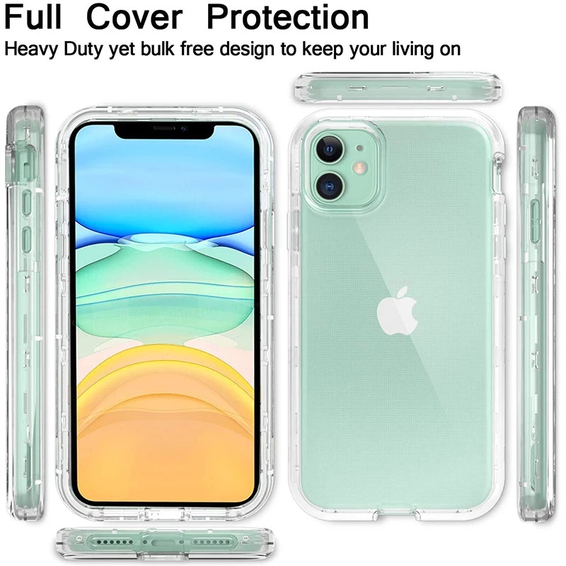 Telefoncover med 360 front og bagside til iphone 15 12 11 13 14 max mini xs x xr xsmax  se 8 7 6 plus cover, gennemsigtigt coque