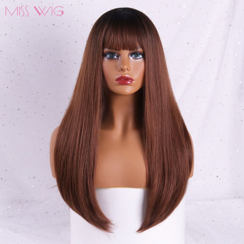 LISI CAPELLI Medio Parrucca Capelli Lisci con Frangetta Miscela Ad Alta Temperatura Dei Capelli Sintetica Resistente Bianco/nero Delle Donne: NC/4HL