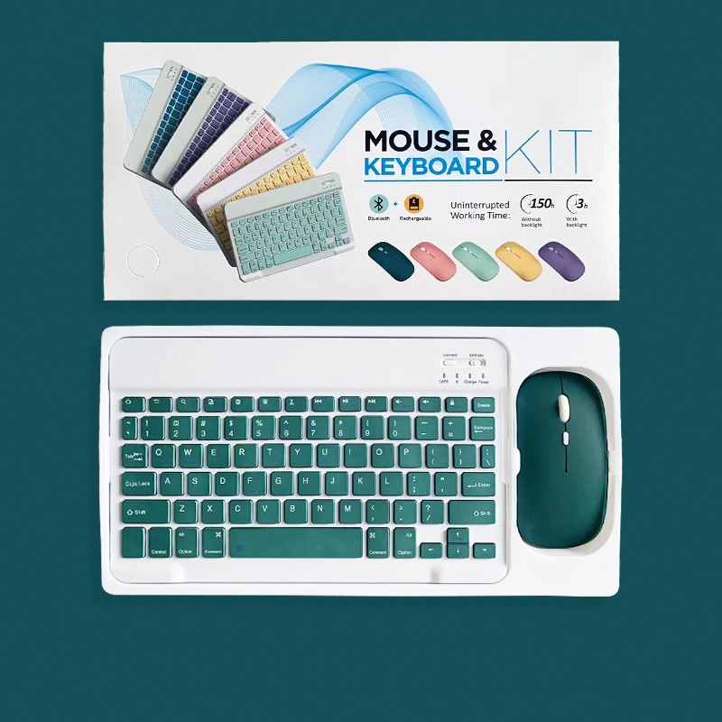 Teclado español coreano para tableta y teléfono, teclado recargable, juego de ratón para iPad, Xiaomi, Samsung, teclado inalámbrico para iPhone: dark green set