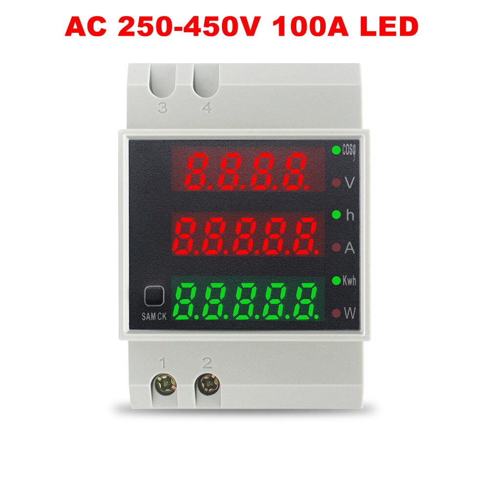 Din-Rail Ac Monitor Wattmeter Led Actieve Power Factor Elektrische Energie Meter Voltmeter Amperemeter Ac 80-300V 250-450V 0-100.0A: AC 250-450V LED