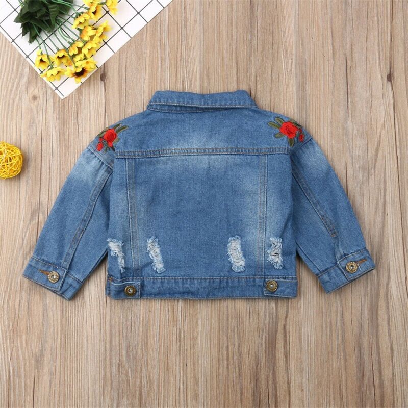 1-5 Years Baby Girl Jacket Embroidery Denim Casual Coat Button Outerwear Toddler Kids Coat Outerwear Autumn Clothes