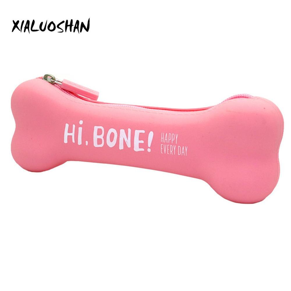 1 Uds. Caja de lápices bolígrafos de Gel de sílice en forma de hueso, colores de caramelo creativos, estuche de lápices para estudiantes, bonitos suministros escolares: Rojo