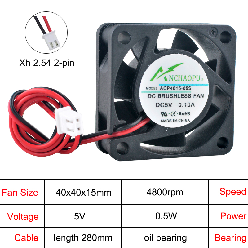 ACP4015 40 mm Industrie-Lüfter, 40 x 40 x 15 mm, Mehrspannung (5 V/12 V/24 V), leiser Hochgeschwindigkeits-Lüfter für Stromversorgung/PC/Drucker: Schwarzes