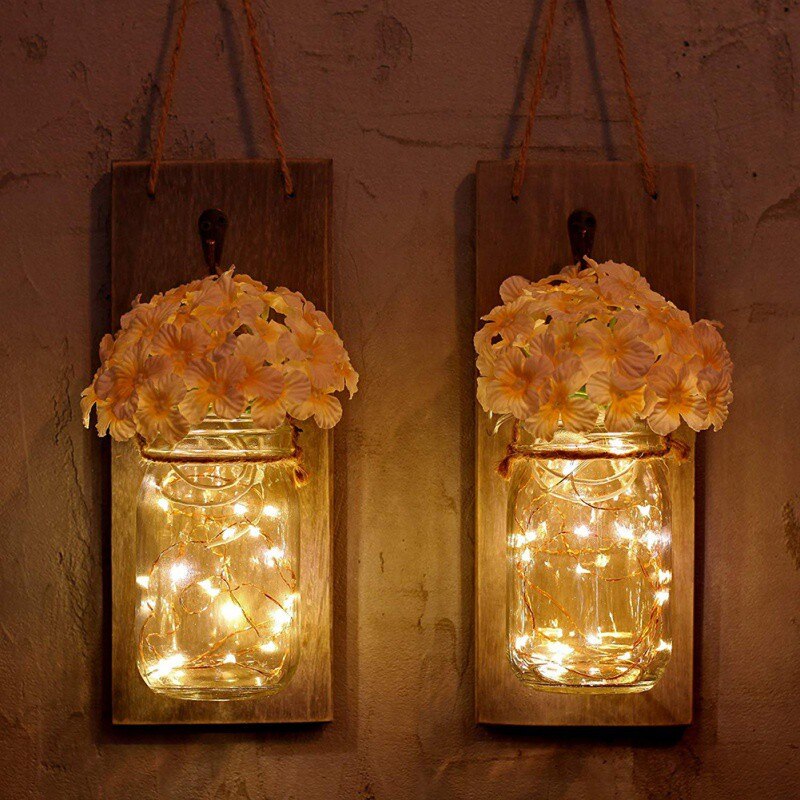 LED licht muur decoratie mason kan licht fairy guirlande antieke wandlamp kandelaar nep bloem muur decoratie (1 stuk)