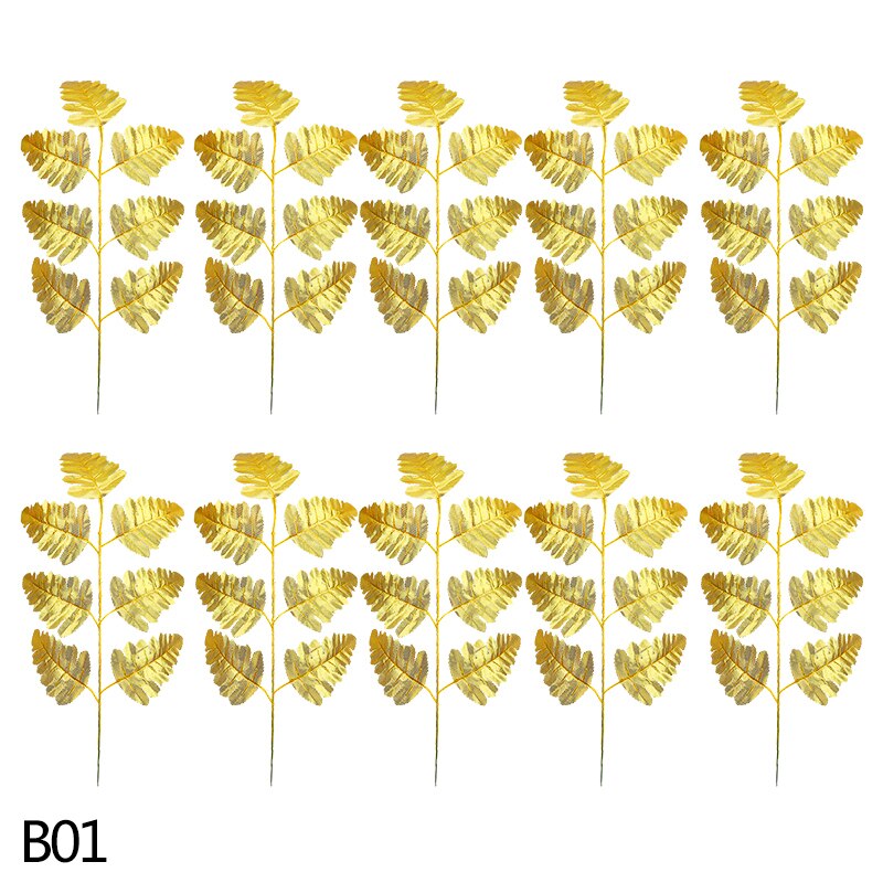 Złote sztuczne rośliny plastikowe tropikalne liście palma akcesoria robić dekoracji ogrodu dekoracja ślubna kwiat liści: B01
