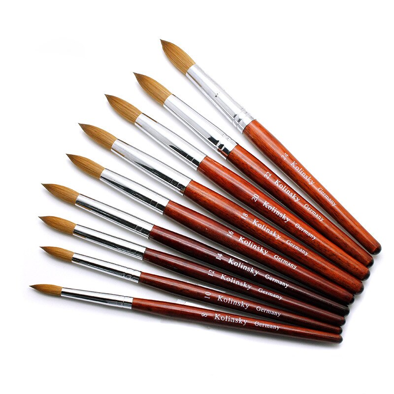 Uv Gel Kolinsky Acryl Nail Art Brush Set Builder Gel Borstels Wol Handvat 9 Size Nail Art gereedschap Drwaing Pen