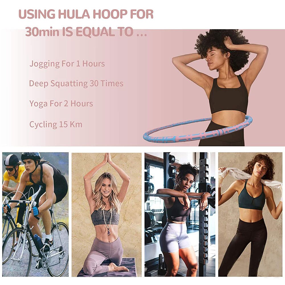 Weighted Exercise Hoop Fitness Hoop Portable Thickened Foam Stainless Steel Inner Core Adjustable Hoop for Adults Ladies Pink