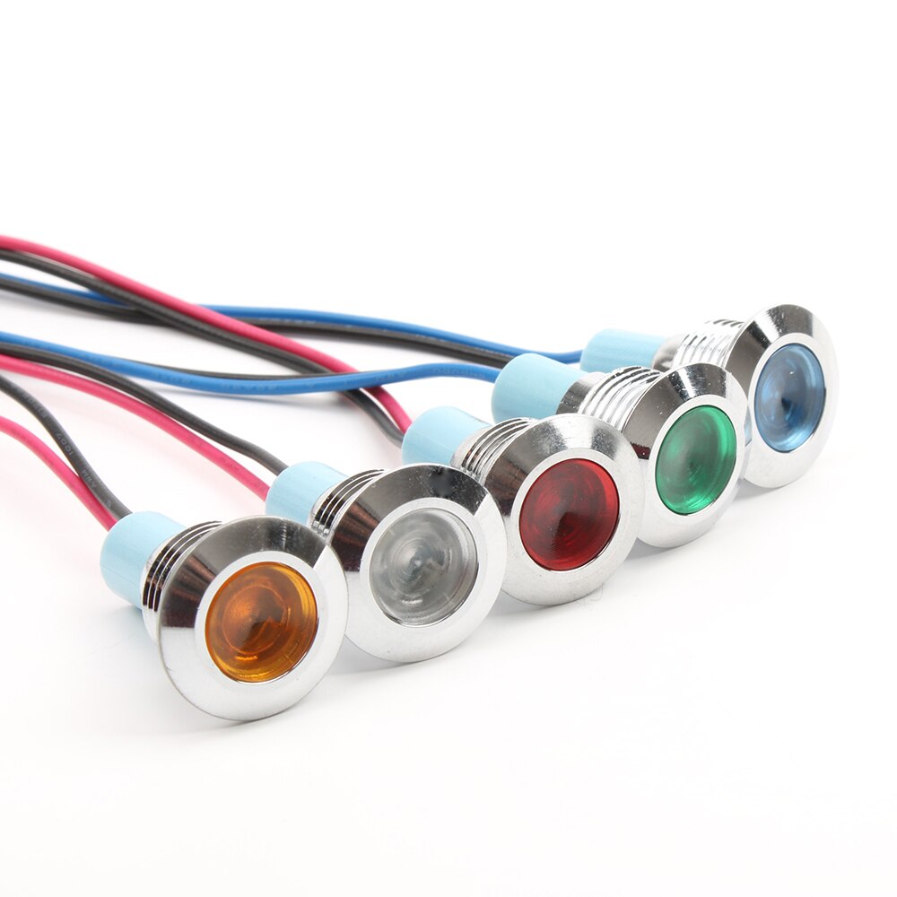 12mm vanntette metall flat rund indikator signallampe lys 3v 6v 12v 24v 220v med ledning rød gul blå grønn 12 zsd.x